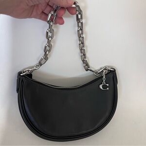 Coach Mira Glovetanned Leather Shoulder Bag Chain Strap Only Black Silver